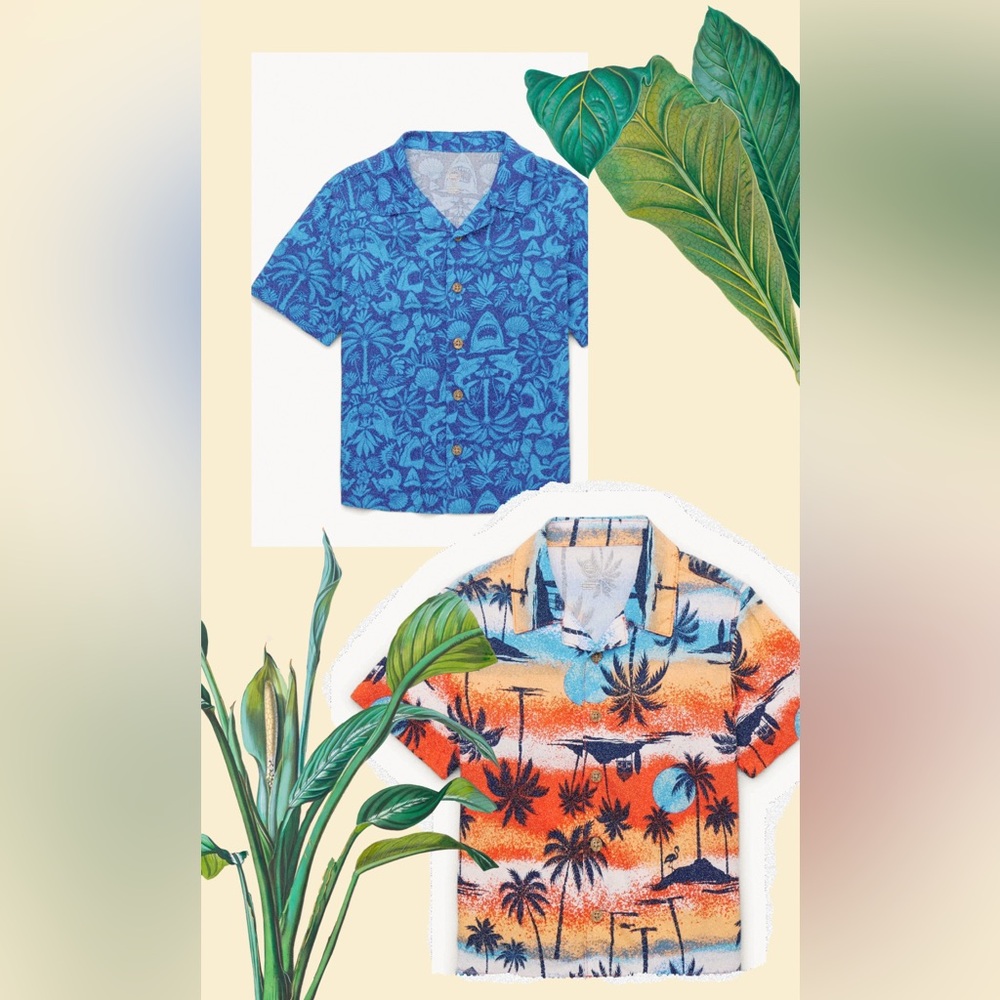 Wonder Nation Kids Tropical Button Down Shirts - Blue and Orange